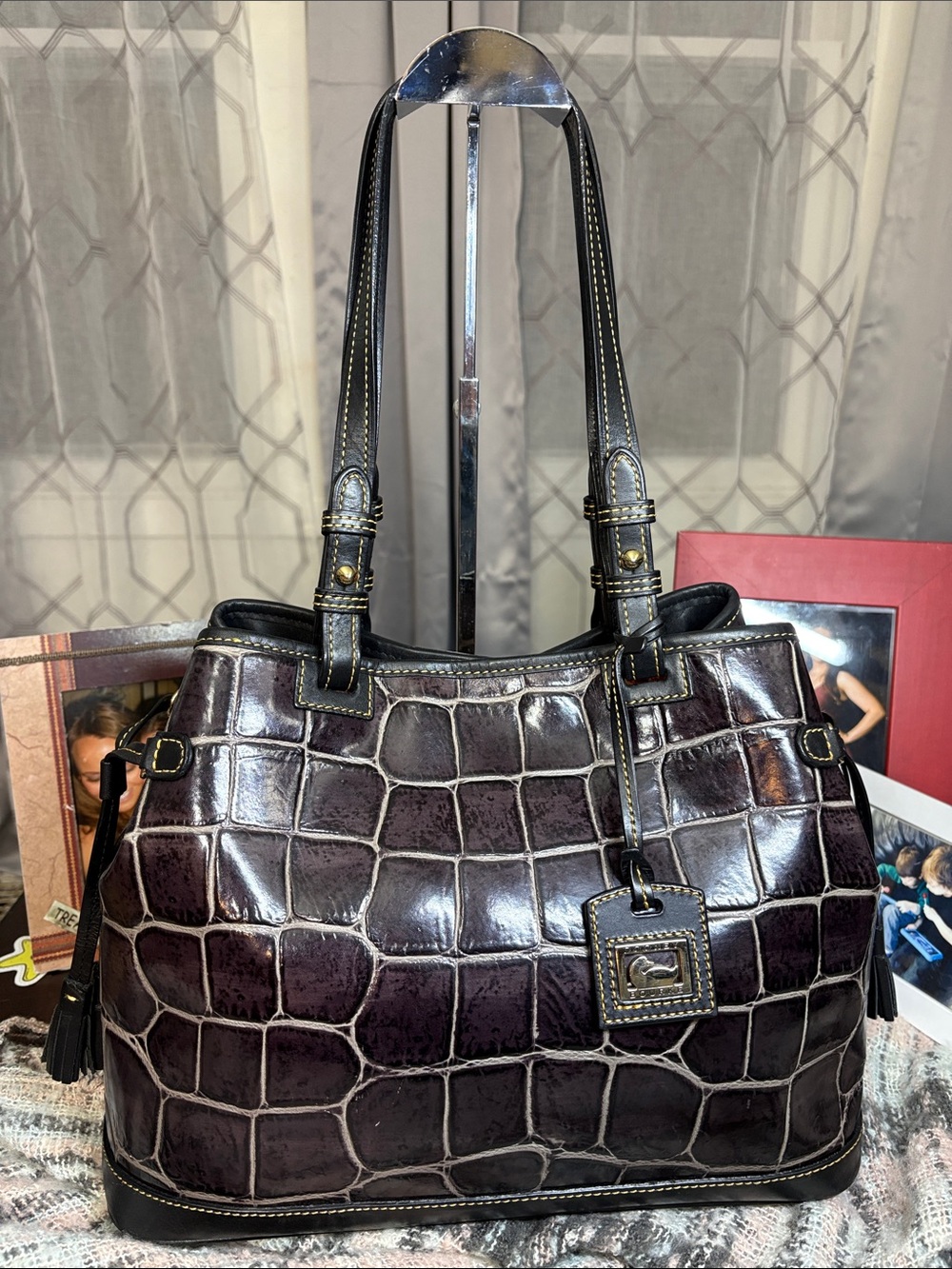 Collectible Vintage Dooney & Bourke “English Botanical” Croc Embossed Large Tote - Picture 2 of 16